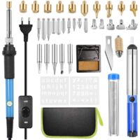 BDD Kit de Pyrogravure 54 pcs Pyrogravure sur Bois 60W Température Réglable de 200 à 450 °C - Pour bois, cuir, sculpture, pyrogravure sur bois, bricolage