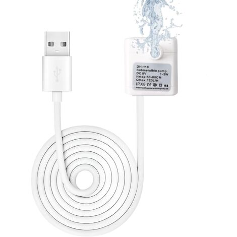 Cette pompe à eau USB de 120 L/h est idéale pour les chats et les chiens, et convient également aux aquariums. C'est une mini-pompe submersible ultra-silencieuse de 3 watts, avec débit réglable et un (1/5)