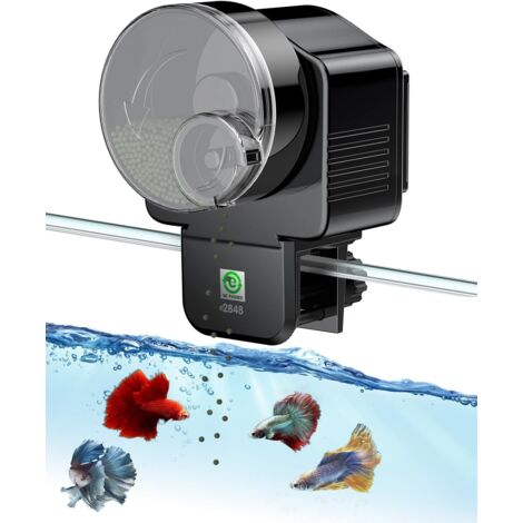 Distributeur automatique de nourriture pour aquarium avec minuterie, capacité de 60 ml, convient aux aliments en granulés et en bandes, batterie intégrée (piles non incluses).