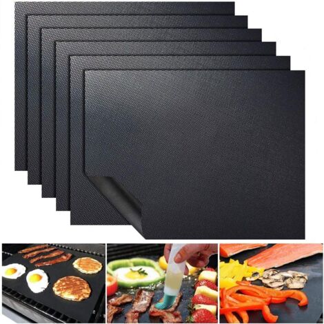 Ensemble de 5 tapis de cuisson pour barbecue  Tapis de cuisson permanent en silicone 400×330×0,2 cm  Résistant aux hautes températures et réutilisable (noir) (1/3)