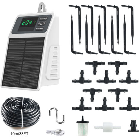 Kit d'Irrigation Goutte-à-Goutte Automatique Solaire, Système d'Arrosage pour Jardin Balcon Potager avec Pompe Solaire et Minuterie, Économiseur d'Eau pour Plantes