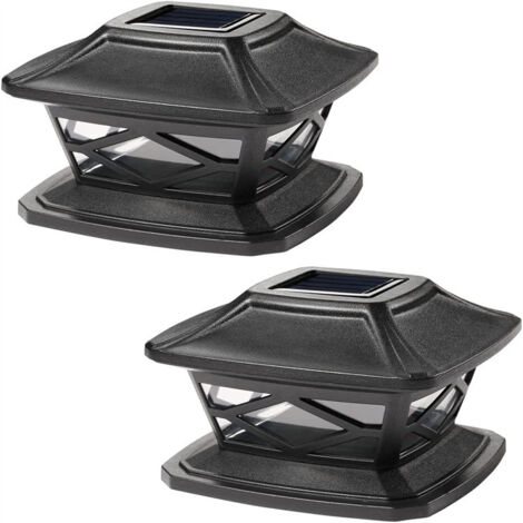 2 lampes solaires en forme de colonne avec chapeau, étanches, LED – Pour clôtures et décorations jardin, style moderne, noir, allumage automatique au crépuscule, idéal bordures (1/3)