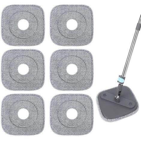 Lot de 6 Têtes de Rechange Compatibles True & Tidy M16 - Pads Nettoyants à Séparation Saleté/Propre pour Balai Rotatif Carré, Microfibre Lavable (1/4)