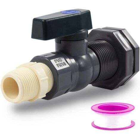 Dérivateur pour Récupérateur d'Eau de Pluie de 3/4 Pouce, en PVC, Poignée Verte, À Dents Intérieures/Extérieures, Vanne à Bille avec Robinet Intégré, pour Citerne de Jardin