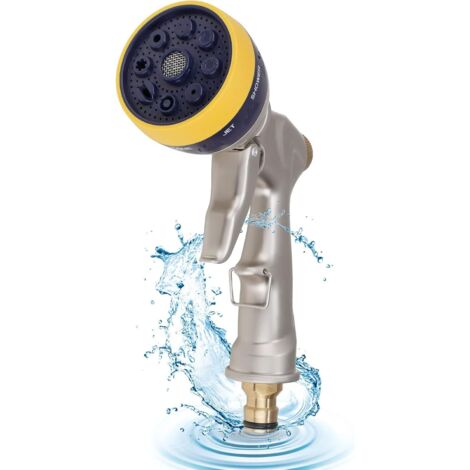 Pistolet à Eau de Jardin avec Commande par le Pouce, Buse de Tuyau Haute Pression, 8 Modes de Jet Réglables, pour Arroser les Fleurs, Laver la Voiture et Baigner les Animaux (1/4)