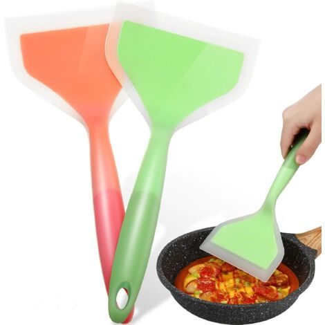 Lot de 2 Spatules en Silicone Souple pour Crêpes, Spatule Large Antiadhésive, Spatule à Poisson, en Silicone Flexible Résistant à la Chaleur (1/4)