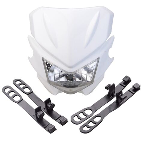 Bloc optique avant modifié « face fantôme » pour moto tout-terrain Kawasaki KLX, cache-phare blanc « face fantôme », interface pour ampoule H4, phare LED personnalisé, étanche et résistant aux chocs. (1/5)