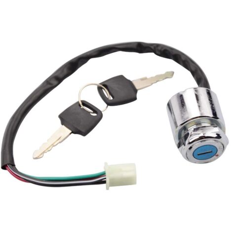 Interrupteur d'allumage 4 fils 2 positions avec tête métallique, compatible avec les mini-vélos, motos et quads. Pièce de rechange universelle pour interrupteur principal de vélo, moto ou quad. (1/5)