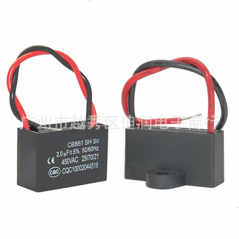 [Lot de 2] Condensateur de démarrage de ventilateur CBB61 2UF 450V avec fils, petit condensateur de fonctionnement pour hotte aspirante/ventilateur d'extraction/ventilateur de plafond, 2 microfarads, 