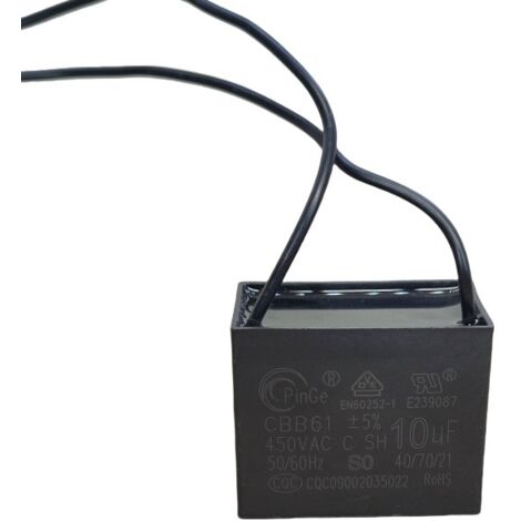 Lot de 5 condensateurs de démarrage haute puissance CBB61 10 µF 450 V avec fils, pour ventilateurs industriels géants et équipements spéciaux lourds, diamètre 80 mm, 85 °C.