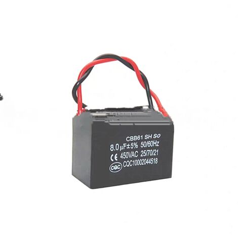Lot de 2 condensateurs de démarrage CBB61 8 µF 450 V avec fils, pour ventilateurs de plafond haute puissance, ventilateurs puissants et ventilateurs commerciaux, 8 µF, prêts à l'emploi.