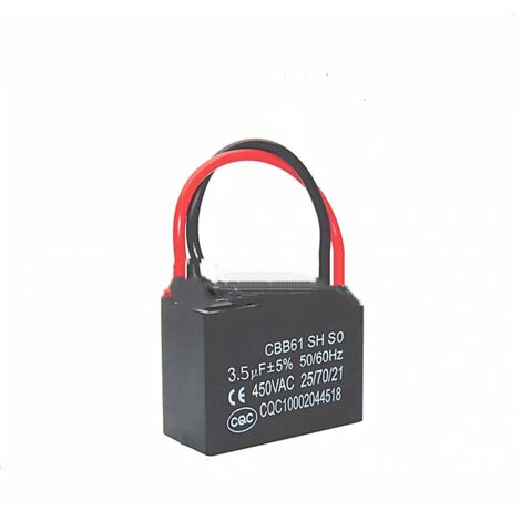 [Lot de 2] Condensateur de démarrage CBB61 3,5 µF 450 V avec fil conducteur pour hottes aspirantes, ventilateurs d'extraction et ventilateurs de plafond de taille moyenne, 3,5 µF, prêt à l'emploi