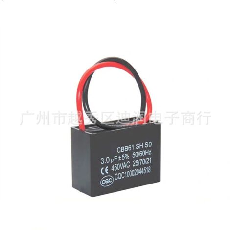 [Lot de 2] Condensateur de démarrage CBB61 3 µF 450 V avec fil conducteur - Condensateur de fonctionnement pour hotte aspirante/ventilateur d'extraction/ventilateur de plafond domestique, 3 µF, prêt à