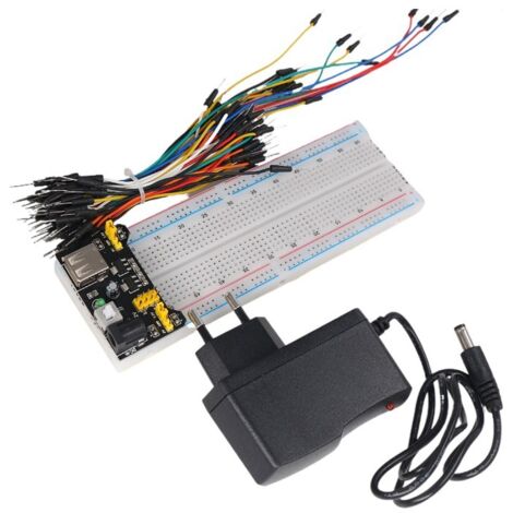 Kit de démarrage MB-102 : Kit d’expérimentation sur plaque d’essai, comprenant un module d’alimentation/adaptateur 12 V, des câbles de connexion,