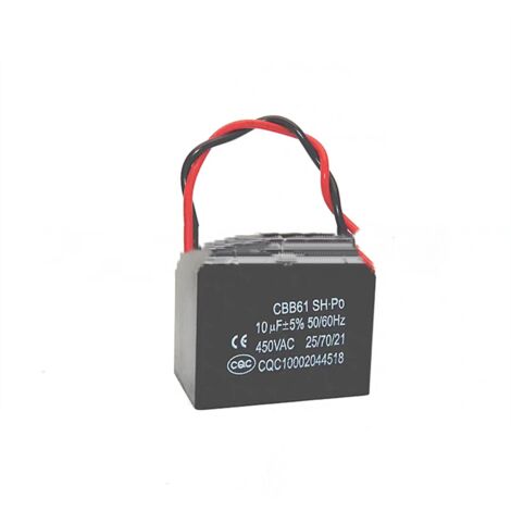 Lot de 2 condensateurs de démarrage CBB61 10 µF 450 V, avec fils, adaptés aux ventilateurs haute puissance, etc. Condensateur de fonctionnement 10 µF