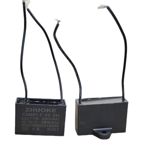 Lot de 5 condensateurs de démarrage extra-larges CBB61 4,5 µF 450 V avec fils, pour ventilateurs/climatiseurs/unités extérieures haute puissance et équipements lourds, diamètre 55 mm, 85 °C.