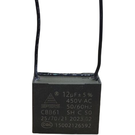 Lot de 5 condensateurs de démarrage haute puissance CBB61 12 µF 450 V avec fils, pour applications industrielles intensives (ventilateurs, équipements spéciaux), diamètre 85 mm, 85 °C.
