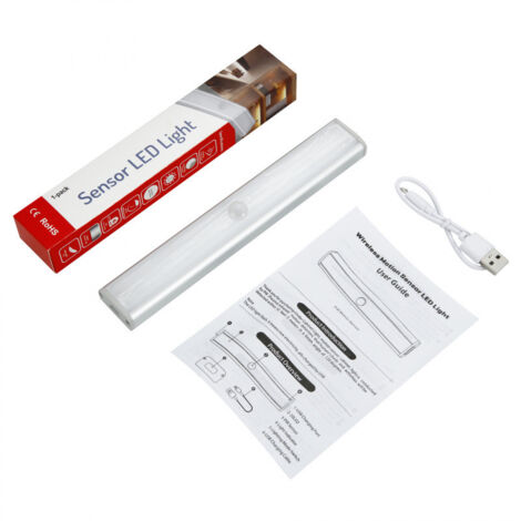 Bande lumineuse infrarouge en aluminium rechargeable USB 800 mAh bicolore à 20 LED avec détecteur de mouvement L0406 pour armoires de cuisine et veilleuses. (1/5)