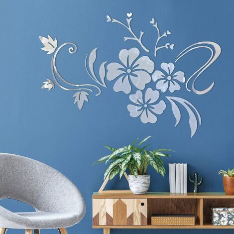 Stickers Muraux 3D LOVE Miroir Doré - Autocollants Fleurs Décoration Salon Chambre, Lot Élégant