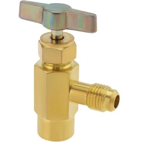 Ouvre-Bouteille de Vanne de Réfrigérant R600a en Laiton Filetage Femelle 7/16" vers Filetage Mâle 1/4" SAE Adaptateur de Robinet Auto-obturant pour Réfrigérant de Climatisation