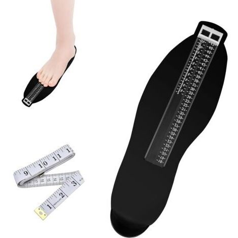 Pedimetre Enfants et Adultes, Pointure Chaussure Mesurer Pied Dispositif de Mesure avec Mètre Ruban Double Face 1.5m, Jauge de Pied avec Barème, pour Déterminer la Pointure 18 à 47, Noir