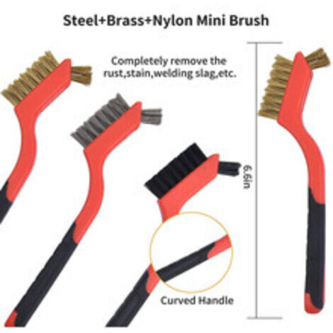 Brosse Metalliques Brosse Métallique Kit 5 Pièces Avec Manche, Brosse Laiton, Brosse Nylon, Brosse Inox, Brosse Dure De Nettoyage pour Decapant Peinture Metal (1/5)