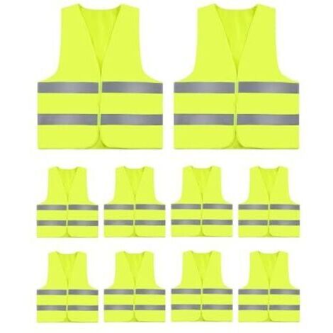 Lot de 10 Gilets Jaunes de Sécurité Réfléchissants Haute Visibilité, Gilet Jaune Adulte et Enfant, G/ilet Jaune Voiture, Gilet Réfléchissant Fluorescent pour Vélo, Chantier