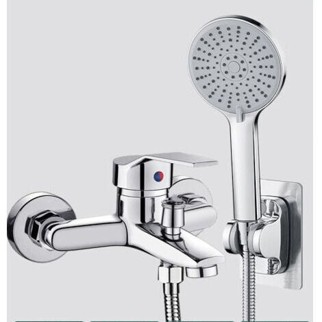 Mitigeur de baignoire, robinet de douche/baignoire avec flexible, douchette 3 jets, argent (1/5)