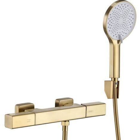 Robinet de baignoire eau chaude et eau froide, mitigeur de baignoire mural, robinet de baignoire deux fonctions, robinet de douche trois fonctions, douchette, flexible de douche 150 cm, ensemble doré (1/5)