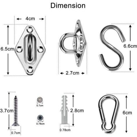 M6 Kit de Fixation pour Voile D'ombrage 42 Pièces de Matériel en Acier Inoxydable pour Installation de Voile d'ombrage Rectangulaire et Triangulaire (1/3)
