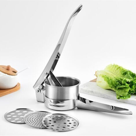 Presse-purée en acier inoxydable avec 3 disques interchangeables, presse alimentaire 3 en 1 pour pommes de terre, fruits, légumes et aliments pour bébé (1/5)