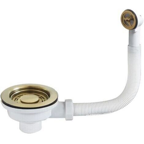 Kit de bonde de vidange pour évier de cuisine, filtre doré/gris foncé avec trop-plein rond, 114 mm (doré)