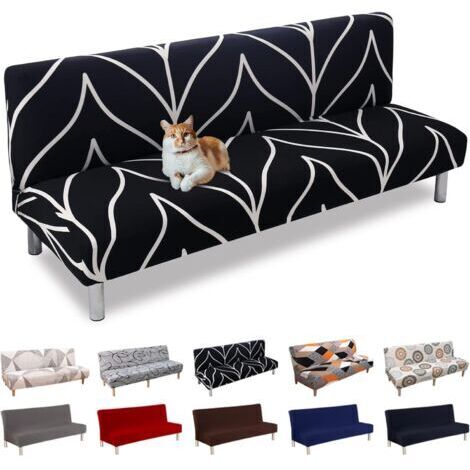 CSPARKV Housse de Canapé sans Accoudoir 3 Places Housse deClac Extensible Universel Lavable Couverture de Canapé pour Canapé-lit Ajustable Housse Protection pour Canapé,Ligne Noire (1/4)