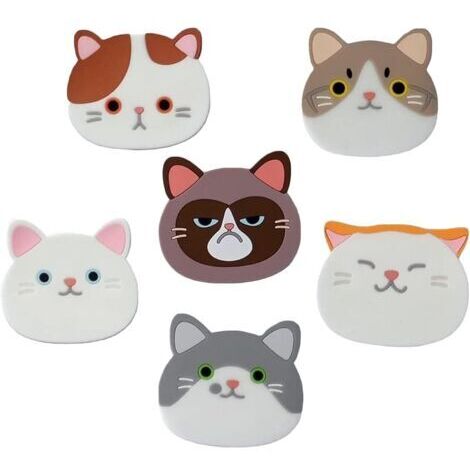 CSPARKV 6 Pièces sous-Verres en Silicone Chat, sous-Verres Chats Mignons, sous-Verres Chat, sous-Verres Décoratifs en Verre, sous-Verres pour Vin, Verres, Tasses à Thé et Boissons (Gel de Silice) (1/4)