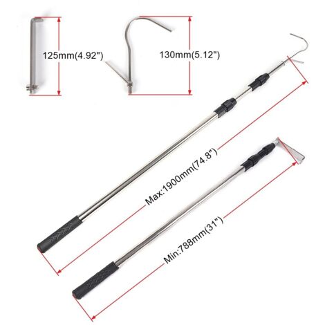Accessoires pour camions : perche télescopique en acier inoxydable de 1,9 m, crochet de levage et de récupération de câbles en hauteur, crochet pour cabine de camion, doré, monobloc (1/4)