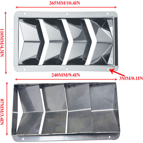 Panneau de ventilation rectangulaire à quatre panneaux en acier inoxydable de haute qualité avec persiennes et ailettes de dissipation de chaleur ailettes de ventilation latérales accessoires de qui (1/3)