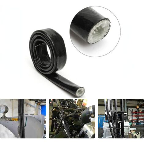 Gaine isolante thermique et ignifuge en fibre de verre revêtue de résine silicone noire, 1 mètre, pour câblage automobile, Ø 10 mm (1/5)