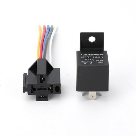 Relais de dossier 40A 72V avec prise, relais universel étanche 12V/24V pour modifications de phares, klaxons et climatisation, relais de dossier 72V/5 broches avec prise, verrouillage à bobine unique. (1/4)