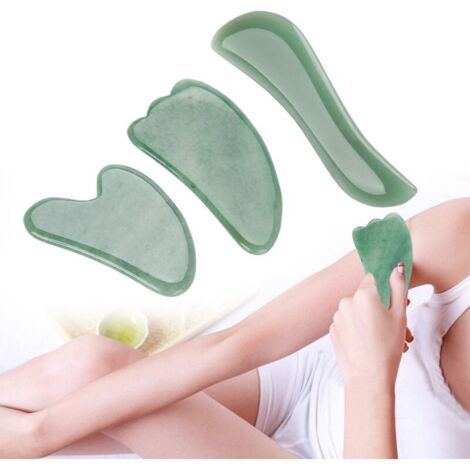 Plaque de Gua Sha en Aventurine Verte - 3 Pièces pour Massage Corporel et Soins de la Peau