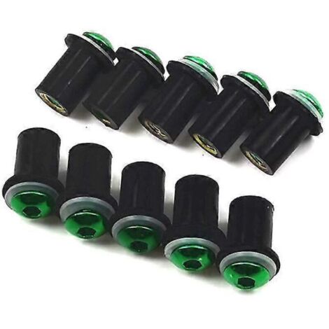 Lot de 10 vis de pare-brise M5 (5 mm) avec rondelles et écrous pour Yamaha YZF R1 R6 R7 600R 750R 1000R FZ1 FZ6 FZ6R FJR1300 (vert)