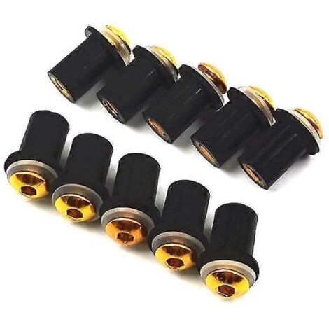 Lot de 10 vis de pare-brise M5 (5 mm) avec rondelles et écrous pour Yamaha YZF R1 R6 R7 600R 750R 1000R FZ1 FZ6 FZ6R FJR1300 - Or (1/5)