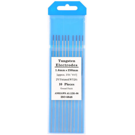 Électrodes tungstène WY20 2.0%, bout bleu, 1.6mm x 150mm pour soudage TIG, lot de 10
