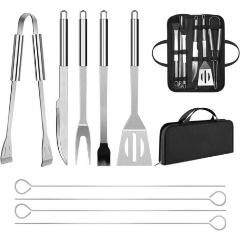 Ensemble d'ustensiles de barbecue en acier inoxydable, accessoires de grillade professionnels, avec sac de transport (9) - AquaForge (1/5)