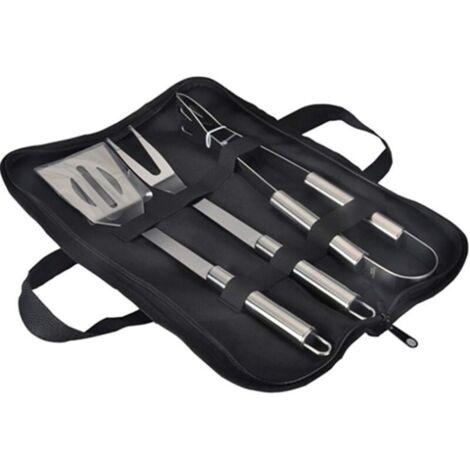 Ensemble d'ustensiles de barbecue en acier inoxydable avec sac de transport, comprenant une spatule, une pince et une fourchette. Accessoires de plein air. - AquaForge (1/5)