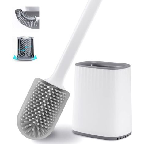 Brosse de toilette en silicone avec support mural, blanche-AquaForge