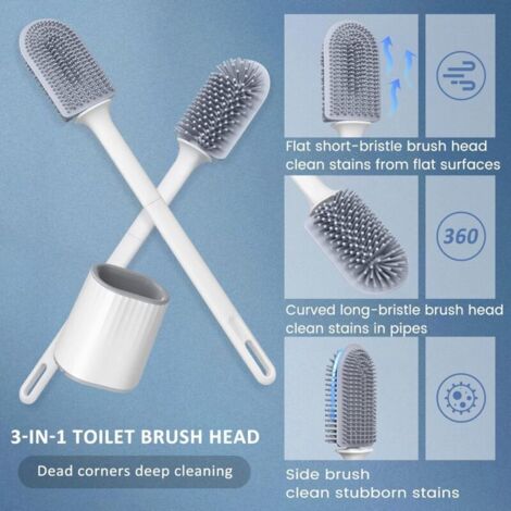 Brosse WC et support Brosse WC en silicone Manche long Antidérapant-AquaForge