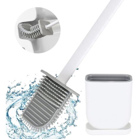 Brosse de toilette en silicone et support, tête de brosse flexible-AquaForge