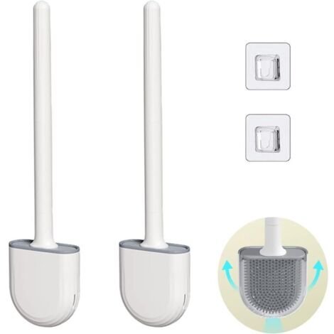 2 brosses de toilette en silicone avec support, manche long-AquaForge