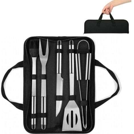 Ensemble d'accessoires pour barbecue - comprenant 5 ustensiles de grillade en acier inoxydable : pince, spatule, fourchette à viande... - AquaForge (1/5)