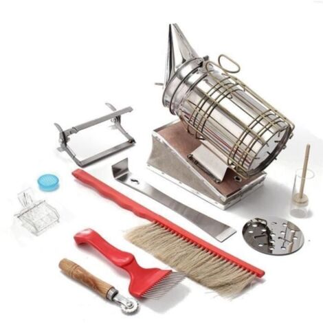 Kit d'outils apicoles 8 pièces : brosse à abeilles, fourche extractrice de reine, attache pour fil de fer, support pour quadrupède - AquaForge